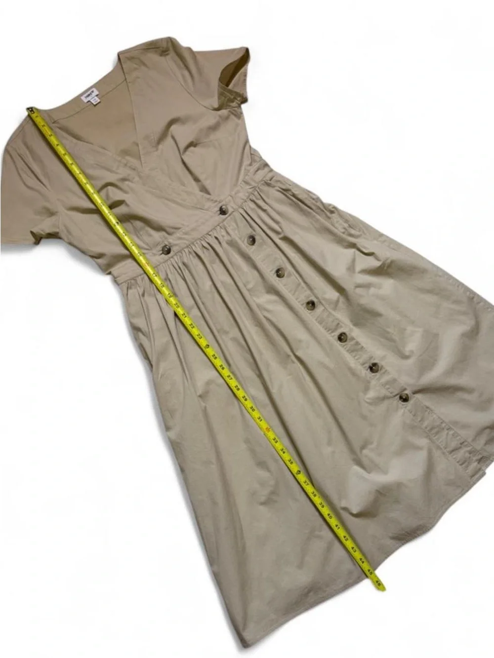 JCrew Tan Beige Short Sleeve Cotton Button Front Wrap Midi Dress
